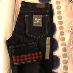 J. Crew Sutton Denim Jeans With Plaid Lining